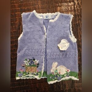 NWT Hartstrings Purple Knit Vest with Bunny and Flower Design
